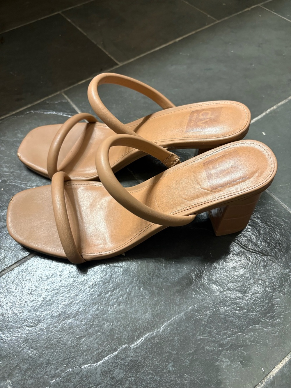 Dolce Vita Women's Halsty Nude Double Strap Crocodile Block Heel Sandals